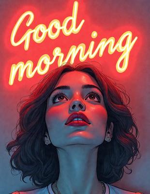 The primary subject of the image is a woman with red hair, who is looking upward. She is wearing a necklace and has a pouty expression. The setting is a red background, which adds a bold and vibrant touch to the scene. The visual style is a digital art illustration, showcasing the woman's features and the red background. The colors and mood of the image are bold and vivid, with the red background and the woman's red hair creating a striking contrast.