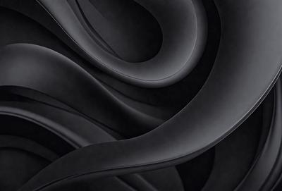 The primary subject of the image is a black and white photograph of a curved, swirling pattern. The setting is a black background, which emphasizes the pattern and creates a striking visual effect. The visual style is a combination of a photo and a digital art piece, as it captures the intricate details of the swirling pattern. The colors and mood of the image are predominantly black and white, giving it a classic and timeless feel.