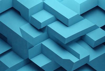 The primary subject of the image is a blue and white patterned wall. The setting is a room with a blue background, and the visual style is a digital art or illustration. The dominant colors are blue and white, creating a calm and soothing atmosphere.