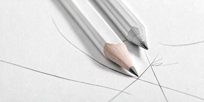 The primary subject of the image is a pair of pencils, with one being a yellow pencil and the other being a white pencil. They are placed on a piece of paper, which serves as the setting or background. The visual style of the image is a close-up of the pencils, showcasing their details. The colors and mood of the image are predominantly neutral, with the yellow pencil adding a touch of warmth to the scene.