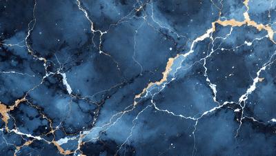 The primary subject of the image is a blue and gold marbled wallpaper. The setting is a room with a blue and gold marbled wallpapered wall. The visual style is a painting, which gives the image a unique and artistic appearance. The dominant colors are blue and gold, creating a rich and luxurious atmosphere.