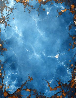 The primary subject of the image is a blue background with a pattern of lightning bolts. The setting is a blue and gold background, which gives the image a unique and artistic visual style. The colors and mood of the image are predominantly blue and gold, creating a sense of depth and sophistication.