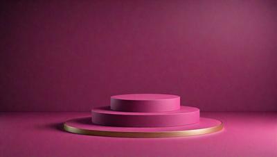 The primary subject of the image is a pink cake, which is placed on a pink pedestal. The cake is the main focus of the image, and it is displayed on a pink surface. The visual style of the image is a close-up, which emphasizes the cake's details. The colors and mood of the image are predominantly pink, creating a warm and inviting atmosphere.