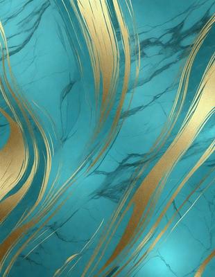 The primary subject of the image is a blue marble wall with gold accents. The setting is a room with a blue marble wall, and the visual style is a combination of photo and digital art. The dominant colors are blue and gold, creating a serene and elegant atmosphere.