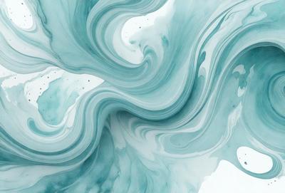 The primary subject of the image is a painting of a blue and white swirl. The setting is a white background, and the visual style appears to be a digital art or illustration. The dominant colors in the painting are blue and white, creating a calming and serene atmosphere.