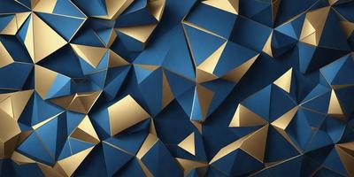 The primary subject of the image is a blue and gold geometric pattern. The setting is a blue background, and the visual style appears to be a combination of digital art and illustration. The dominant colors are blue and gold, creating a sense of depth and sophistication.