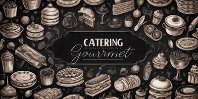 The image is a black and white illustration of various food items, including cakes, sandwiches, and bowls. The primary subject is a collection of food items, showcasing a variety of dishes. The setting is a black background, which highlights the food items and creates a visually appealing composition. The visual style is a combination of digital art and illustration, giving the image a unique and artistic appearance. The colors and mood are predominantly black and white, which adds a sense of elegance