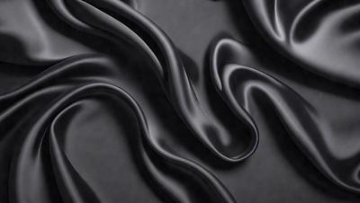 The primary subject of the image is a close-up of a black fabric, possibly a piece of clothing or a curtain. The setting is a dark background, which emphasizes the fabric's texture and pattern. The visual style appears to be a photo, as it captures the details of the fabric. The colors and mood of the image are predominantly dark, with the black fabric being the main focus.