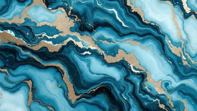 The primary subject of the image is a blue and gold swirling pattern, which appears to be a painting or a digital artwork. The setting is a blue and gold background, which complements the artwork. The visual style is a mix of digital art and painting, creating a unique and eye-catching design. The colors and mood of the image are predominantly blue and gold, giving it a warm and inviting atmosphere.
