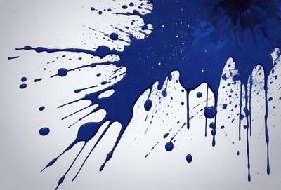 The primary subject of the image is a blue splash of paint, which appears to be a painting or a digital artwork. The setting is a white background, which provides a clean and minimalist appearance. The visual style is a combination of painting and digital art, creating a unique and artistic representation. The colors and mood of the image are predominantly blue, which gives it a calm and serene atmosphere.