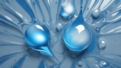 The primary subject of the image is two blue droplets, which are the main objects in the scene. They are placed on a blue background, which creates a visually appealing contrast. The visual style of the image is a digital art or illustration, as it features a smooth and shiny surface with a liquid-like appearance. The dominant colors in the image are blue and white, giving it a calm and serene atmosphere.