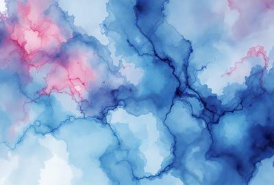 The primary subject of the image is a blue and pink swirl pattern. The setting is a blue background, and the visual style appears to be a digital art or illustration. The dominant colors are blue and pink, creating a vibrant and lively atmosphere.