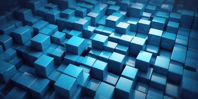 The primary subject of the image is a blue, three-dimensional grid pattern. The setting is a blue background, which creates a visually striking contrast with the grid pattern. The visual style is a digital art or illustration, as the grid pattern is created through a digital medium. The colors and mood of the image are predominantly blue, giving it a calm and serene atmosphere.
