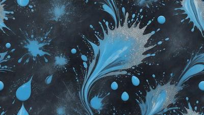 The primary subject of the image is a blue and white painting of a waterfall. The setting is a black background, which contrasts with the vibrant colors of the waterfall. The visual style is a painting, which showcases the artist's skill in capturing the beauty of the waterfall. The dominant colors are blue and white, creating a serene and calming atmosphere.