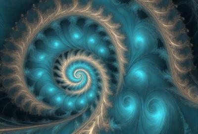 The primary subject of the image is a spiral pattern, which is the main object, scene, or focus of the image. The setting or background features a blue and white color scheme, giving the image a vibrant and lively atmosphere. The visual style of the image is a combination of photo and digital art, creating a unique and intricate design. The colors and mood of the image are predominantly blue and white, with a sense of depth and complexity.