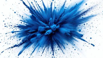 The primary subject of the image is a blue explosion, which appears to be a digital art or illustration. The setting is a white background, and the visual style is a close-up of the blue explosion. The dominant colors in the image are blue and white, creating a vibrant and energetic atmosphere.
