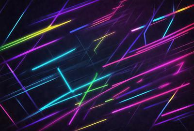 The primary subject of the image is a colorful, abstract pattern made up of various lines and shapes. The setting is a dark background, which contrasts with the vibrant colors of the pattern. The visual style appears to be a combination of digital art and illustration, creating a dynamic and eye-catching design. The dominant colors in the image are pink, green, and blue, which contribute to a lively and energetic atmosphere.