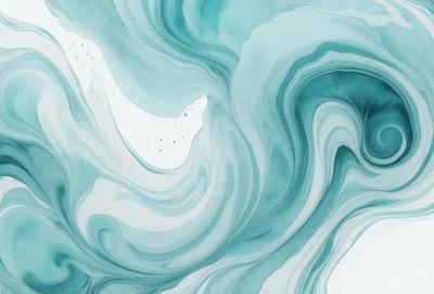 The primary subject of the image is a painting of a blue and white ocean wave. The setting is a white background, and the visual style appears to be a digital art or illustration. The dominant colors in the painting are blue and white, creating a serene and calming atmosphere.