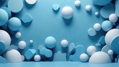 The primary subject of the image is a blue wall with a pattern of white and blue balls. The setting is a room with a blue background, and the visual style appears to be a combination of digital art and illustration. The dominant colors are blue and white, creating a calm and soothing atmosphere.
