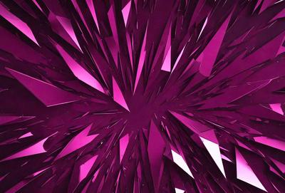 The primary subject of the image is a large, purple, three-dimensional structure that resembles a kaleidoscope. The setting is a dark background, which contrasts with the vibrant purple color of the structure. The visual style is a combination of digital art and illustration, creating a unique and eye-catching design. The colors and mood of the image are predominantly purple, giving it a calming and soothing atmosphere.