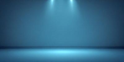 The primary subject of the image is a blue wall with a blue floor. The setting is a large, empty room with a blue background. The visual style is a photo, and the colors and mood are predominantly blue, creating a calm and serene atmosphere.