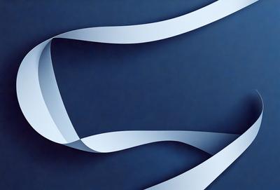 The primary subject of the image is a blue background with a white, curved line or ribbon. The setting appears to be a dark or dimly lit environment, which adds to the overall mood of the image. The visual style of the image is a combination of digital art and illustration, as the curved line or ribbon is a digital element, while the overall composition and atmosphere suggest an illustration. The colors and mood of the image are predominantly dark and moody, with the blue background and white ribbon