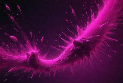 The primary subject of the image is a pink, purple, and white painting of a bird. The bird is depicted with a long neck and wings, and it appears to be flying through the air. The setting is a dark background, which contrasts with the vibrant colors of the bird. The visual style of the painting is a mix of digital art and illustration, creating a unique and eye-catching piece of art. The dominant colors in the painting are pink, purple, and white, which evoke