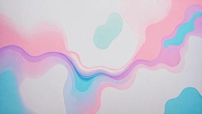 The primary subject of the image is a painting of a colorful wave. The setting is a white background, and the visual style appears to be a combination of digital art and illustration. The dominant colors in the painting are blue, pink, and purple, creating a vibrant and lively atmosphere.