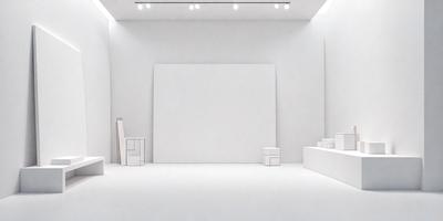 The primary subject of the image is a white room with a large white wall. The setting is a white room with a white floor, and the visual style is a photo. The room appears to be empty and has a clean, minimalist atmosphere.