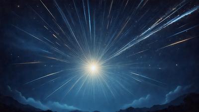 The primary subject of the image is a bright star in the night sky. The setting is a dark, star-filled sky, with the star being the main focus of the image. The visual style is a painting, which adds a sense of artistic expression to the scene. The colors and mood of the image are predominantly dark and dramatic, with the star being the only bright and prominent element in the sky.