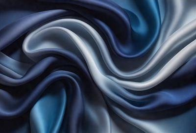 The primary subject of the image is a blue and white fabric, which appears to be a piece of cloth or a curtain. The setting is a room with a blue background, and the visual style is a painting or drawing. The colors and mood of the image are predominantly blue and white, creating a calm and serene atmosphere.