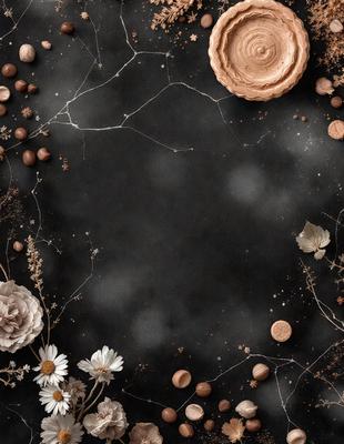 The primary subject of the image is a close-up of a flower, with a black background. The setting is a dark, moody environment, and the visual style is a combination of photo and digital art. The dominant colors are black and white, with the flower being the main focus of the image. The overall atmosphere is dramatic and artistic.