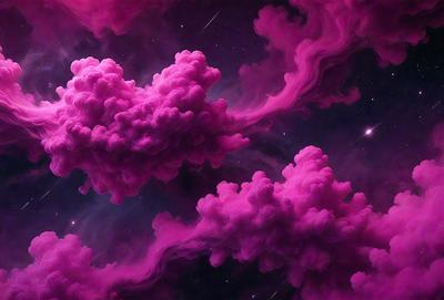 The primary subject of the image is a purple cloud with pink and purple swirls, floating in a dark space. The setting appears to be a night sky, with the cloud being the main focus of the scene. The visual style of the image is a digital art or illustration, as it is a detailed and intricate representation of the cloud. The dominant colors in the image are purple and pink, creating a serene and dreamy atmosphere.