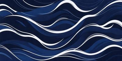 The primary subject of the image is a blue ocean with waves. The setting is the ocean, and the visual style is a digital art or illustration. The dominant colors are blue and white, creating a calm and serene atmosphere.