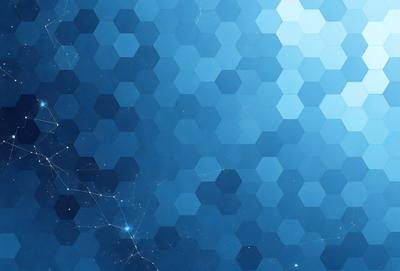 The primary subject of the image is a blue background with a pattern of hexagons. The setting is a space-themed background, which adds to the visual style. The colors and mood of the image are predominantly blue, creating a calm and serene atmosphere.