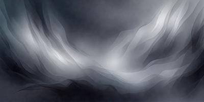 The primary subject of the image is a large, flowing cloud. The setting is a dark, cloudy sky, which creates a moody atmosphere. The visual style is a combination of photo and digital art, giving the image a unique and artistic appearance. The dominant colors are shades of gray and white, which contribute to the overall mood of the scene.