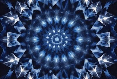 The primary subject of the image is a blue and white swirling pattern, which appears to be a digital art or illustration. The setting is a dark blue background, and the visual style is a combination of digital art and illustration. The dominant colors are blue and white, creating a calm and serene atmosphere.