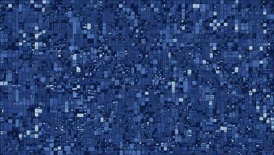 The primary subject of the image is a blue, pixelated background with a lot of small squares. The setting is a digital artwork, and the visual style is a combination of a photo and a digital illustration. The colors and mood of the image are predominantly blue, creating a calm and serene atmosphere.