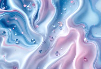 The primary subject of the image is a swirling, colorful pattern featuring a mix of pink, blue, and white colors. The setting is a background of a swirling, colorful pattern featuring a mix of pink, blue, and white colors. The visual style is digital art, as the image appears to be a digital illustration or painting. The colors and mood of the image are vibrant and lively, creating a sense of movement and energy.