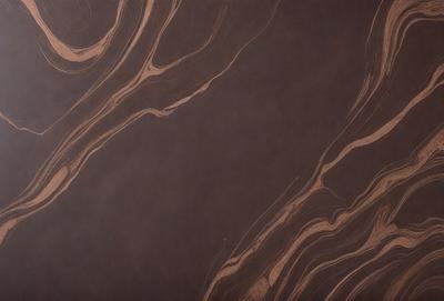 The primary subject of the image is a brown and white marbled surface, which appears to be a piece of wood or a marbled wall. The setting is a room with a brown background, and the visual style is a close-up of the marbled surface. The colors and mood of the image are warm and earthy, with the brown and white marbled surface creating a natural and textured appearance.