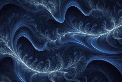 The primary subject of the image is a blue and white swirling pattern, which appears to be a digital art or illustration. The setting is a blue background, and the visual style is a combination of digital art and illustration. The dominant colors are blue and white, creating a calm and soothing atmosphere.