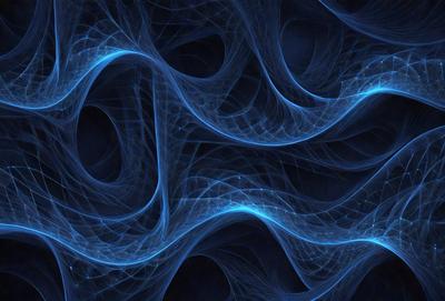 The primary subject of the image is a blue, swirling, and interconnected pattern. The setting is a dark background, which contrasts with the vibrant blue colors of the pattern. The visual style is a digital art or illustration, as the pattern appears to be a digital creation. The colors and mood of the image are predominantly blue, creating a sense of depth and intricacy in the design.