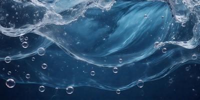 The primary subject of the image is a blue ocean with waves. The setting is the open ocean, and the visual style is a painting. The dominant colors are blue and white, creating a serene and calming atmosphere.