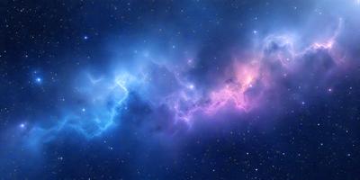 The primary subject of the image is a purple nebula, which is a cloud of gas and dust in space. The setting is a dark, star-filled sky, with the nebula being the main focus of the image. The visual style is a combination of a photo and digital art, creating a unique and captivating representation of the nebula. The colors and mood of the image are predominantly purple, giving it a serene and ethereal atmosphere.