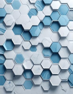The primary subject of the image is a blue and white marble tile wall. The setting is a room with a blue and white marble tile floor. The visual style is a close-up of the tile wall, showcasing the intricate design of the tiles. The colors and mood of the image are predominantly blue and white, creating a clean and elegant atmosphere.