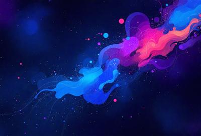 The primary subject of the image is a blue and pink swirl, which is the main object, scene, or focus of the image. The setting is a dark blue background, and the visual style is digital art. The dominant colors are blue and pink, creating a vibrant and lively atmosphere.
