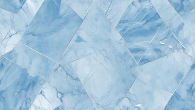The primary subject of the image is a large, square, blue marble tile. The setting is a room with a blue marble wall, which creates a cohesive and visually appealing environment. The visual style is a close-up of the marble tile, showcasing its intricate details and texture. The colors and mood of the image are predominantly blue, giving it a calm and serene atmosphere.