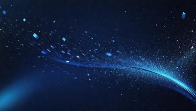 The primary subject of the image is a blue and white light effect, which appears to be a digital art or illustration. The setting is a dark blue background, creating a contrasting and visually striking scene. The visual style is modern and artistic, with the light effect resembling a blue and white waterfall. The colors and mood of the image are predominantly blue and white, giving it a calm and serene atmosphere.