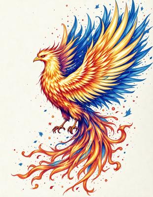 The primary subject of the image is a colorful bird, possibly a peacock, with a long tail and a vibrant orange and blue color scheme. The bird is perched on a branch, surrounded by a lush green forest. The visual style of the image is a combination of digital art and illustration, creating a vivid and detailed representation of the bird in its natural habitat. The colors and mood of the image are energetic and lively, with the bright orange and blue hues evoking a sense of
