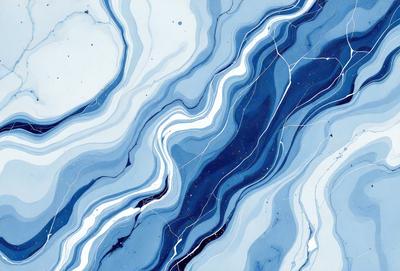 The primary subject of the image is a blue and white swirling pattern, which appears to be a part of a larger blue and white design. The setting is a blue and white surface, possibly a wall or a piece of art. The visual style of the image is a close-up of the swirling pattern, showcasing its intricate details. The colors and mood of the image are predominantly blue and white, creating a sense of calmness and elegance.
